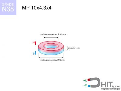 MP 10x4.3x4 N38 magnes neodymowy pierścieniowy