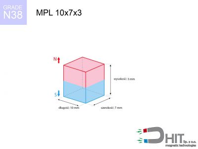 magnes neodymowy płytkowy MPL 10x7x3 N38  MPL 10x7x3 N38 magnes neodymowy płytkowy