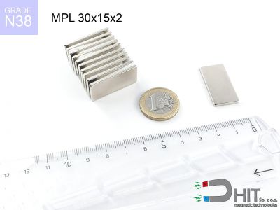 MPL 30x15x2 N38 - neodymowe magnesy płytkowe