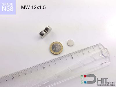 MW 12x1.5 N38 - magnesy w kształcie krążka