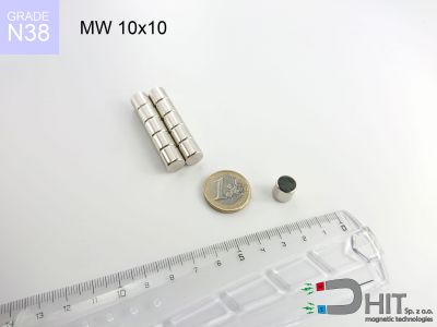 MW 10x10 N38 - magnesy neodymowe walcowe
