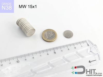 MW 15x1 N38 - magnesy neodymowe walcowe