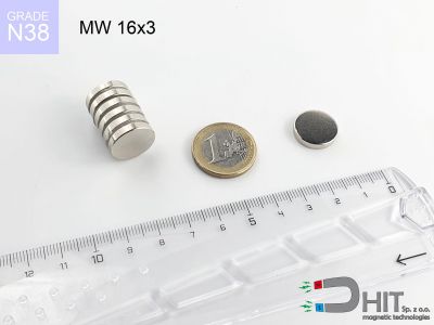 MW 16x3 N38 - magnesy w kształcie krążka