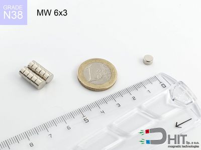 MW 6x3 N38 - magnesy neodymowe walcowe