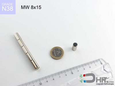 MW 8x15 N38 - magnesy neodymowe walcowe