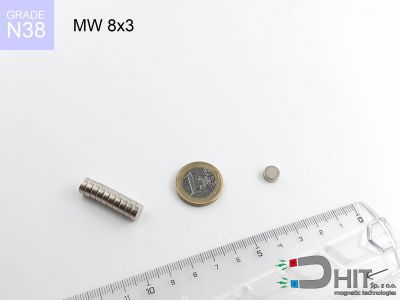 MW 8x3 N38 - neodymowe magnesy walcowe
