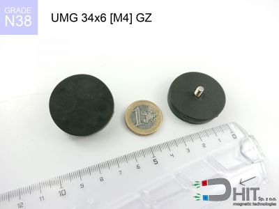 UMGGW 34x6 [M4] GZ [N38] - uchwyt magnetyczny gumowy gwint wewnętrzny